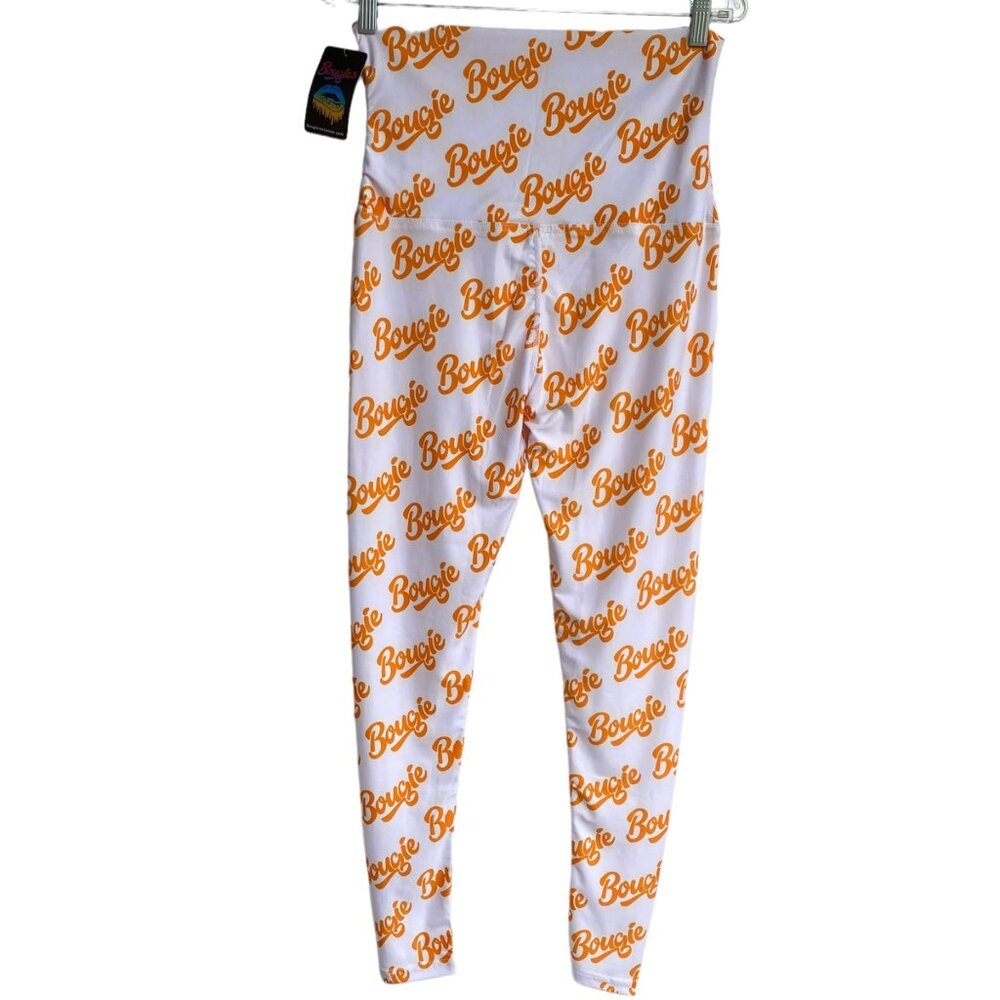 Bougie Boutique Women’s Leggings Size M Medium Orange Print Spellout New - Picture 3 of 7